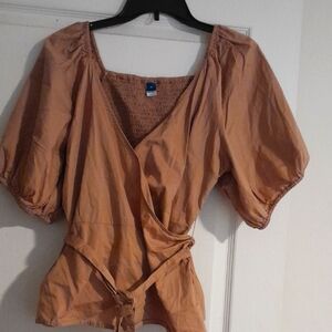 Old Navy Brown Puff Sleeve Wrap Blouse
